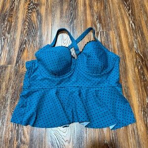 Terra & Sky Black & Blue Polka Dot Tankini Swim Suit Top Only Size 0X 14W Padded